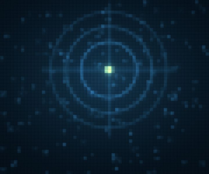 A targeting reticle closing on one point in a field